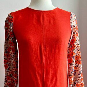 Club Monaco Vermilion Retro Mini Dress w/ Silk Floral Statement Sleeves – US 00